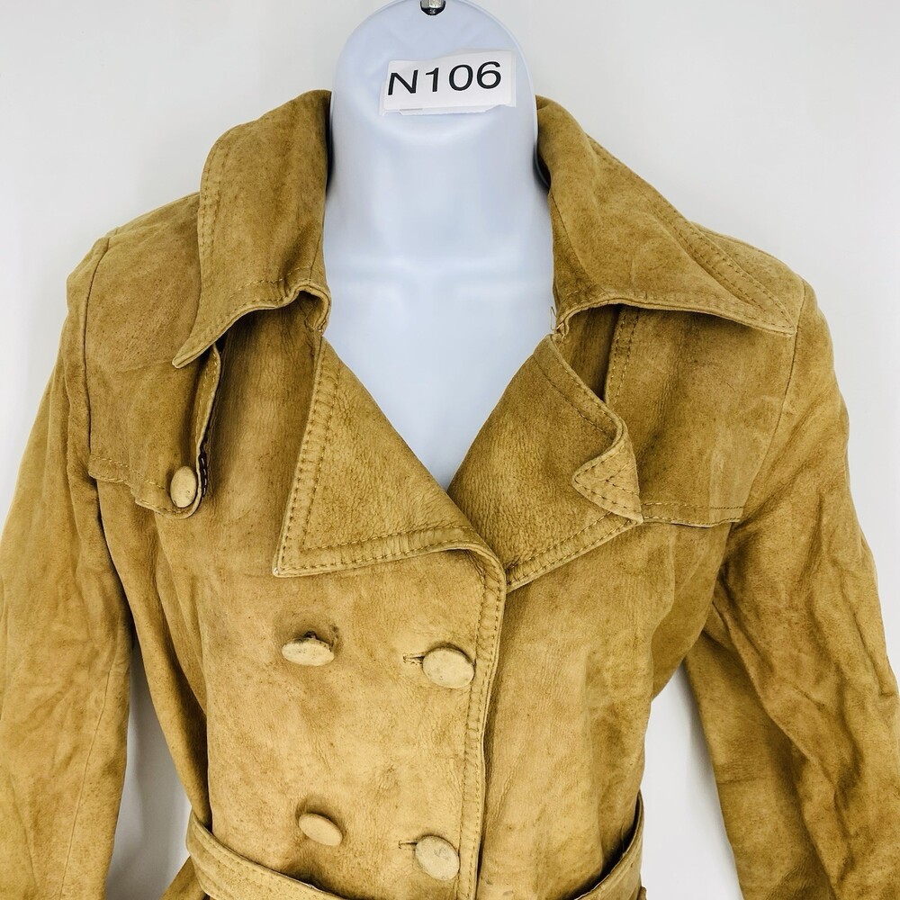 Vintage Nubuck Suede Bosfor Tan Leather Trench Coat Fall Fashion Size 48 Small - Picture 2 of 10